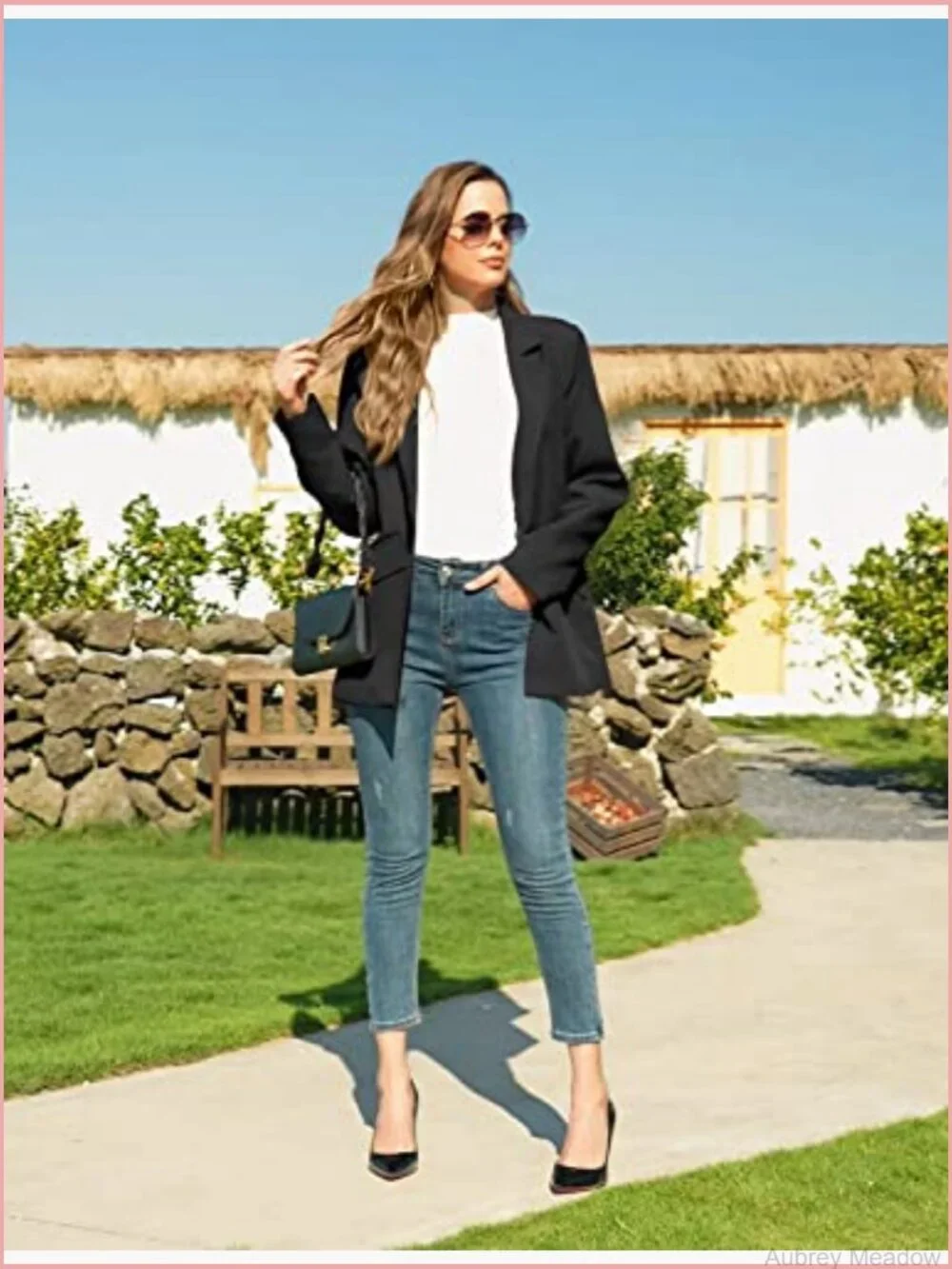 Open Front Blazer, Notch Lapel, Long Sleeve, Work Office Jacket, Lightweight